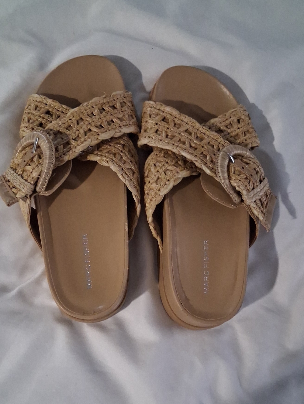 Marc Fisher Tan Braided Buckle Slide Sandals